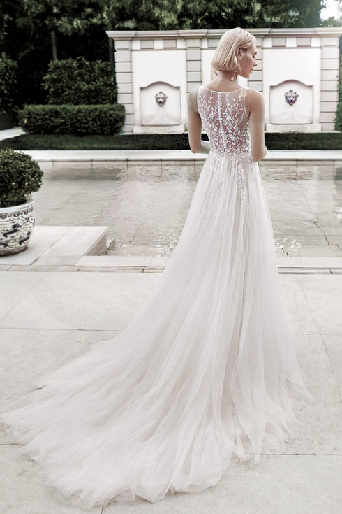 Elegant sheath style with beadwork wedding dress